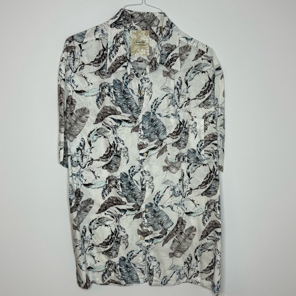 Tasso Elba Black and White Leaf Print Shirt